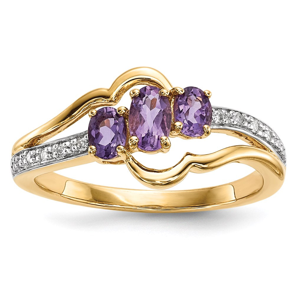 14k gold w amethyst real diamond polished ring y13836am aa