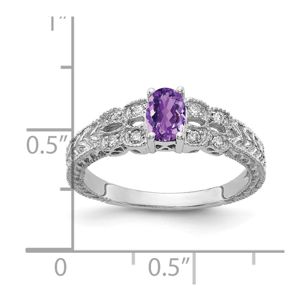 14k white gold 6x4mm oval amethyst checker vs real diamond ring y2065ac vs