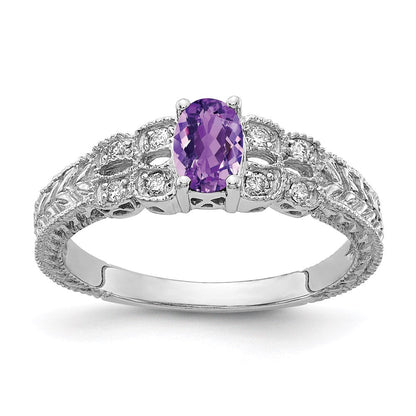 14k white gold 6x4mm oval amethyst checker vs real diamond ring y2065ac vs