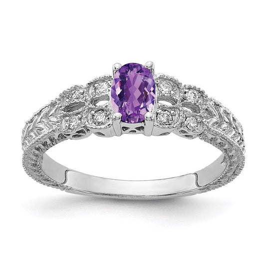 14k white gold 6x4mm oval amethyst checker vs real diamond ring y2065ac vs
