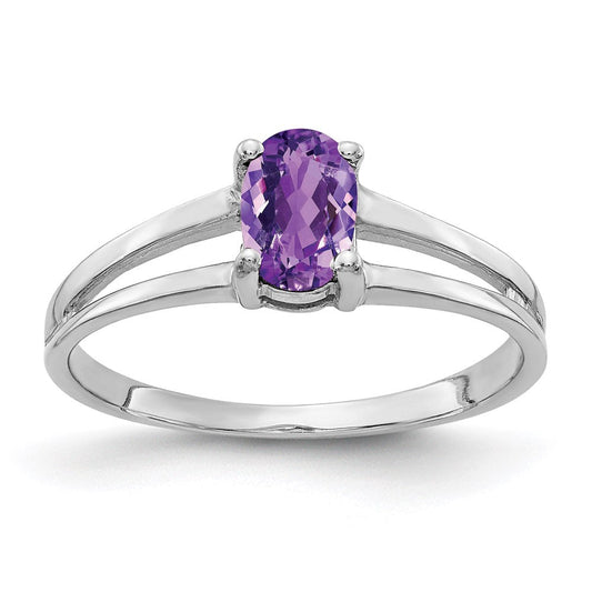 14k white gold 6x4mm oval amethyst checker ring y2074ac