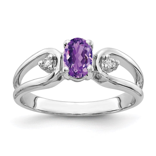 14k white gold 6x4mm oval amethyst checker a real diamond ring y2082ac a