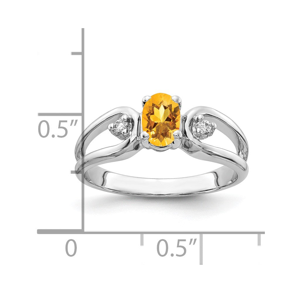 14k White Gold 6x4mm Oval Citrine A Real Diamond ring