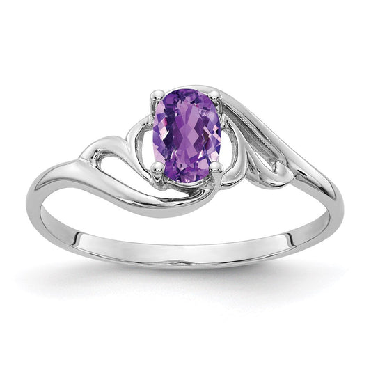 14k white gold 6x4mm oval amethyst checker ring y2094ac