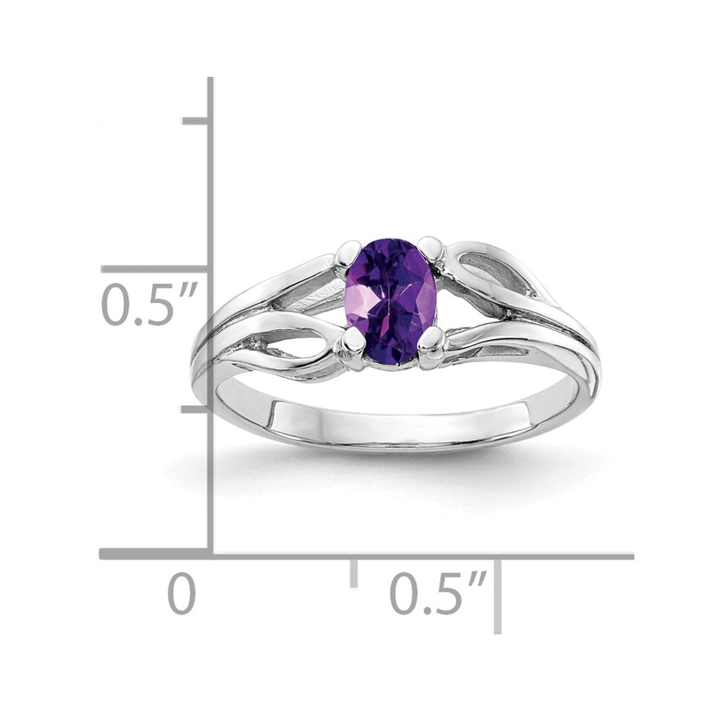 14k white gold 6x4mm oval amethyst checker ring y2097ac