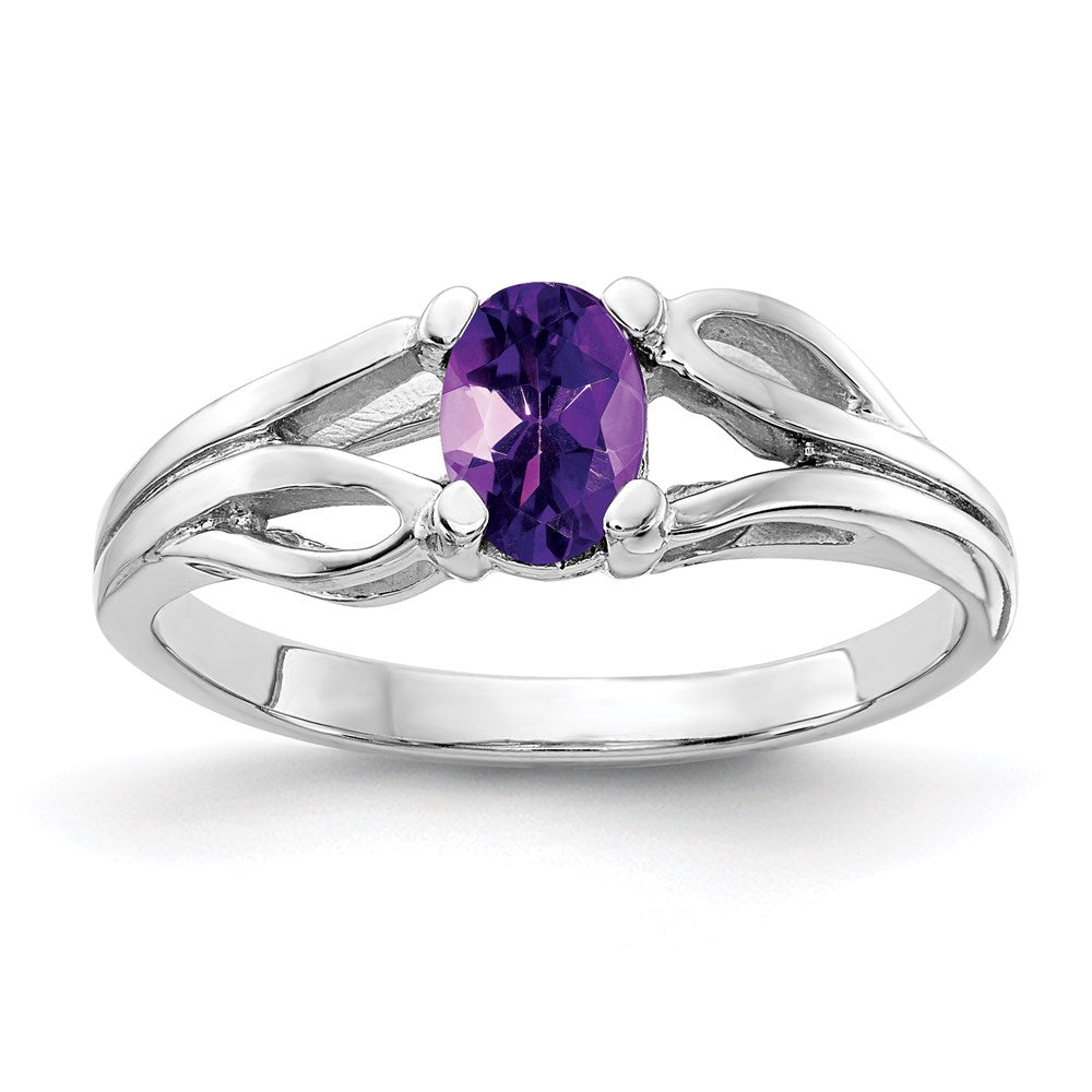 14k white gold 6x4mm oval amethyst checker ring y2097ac