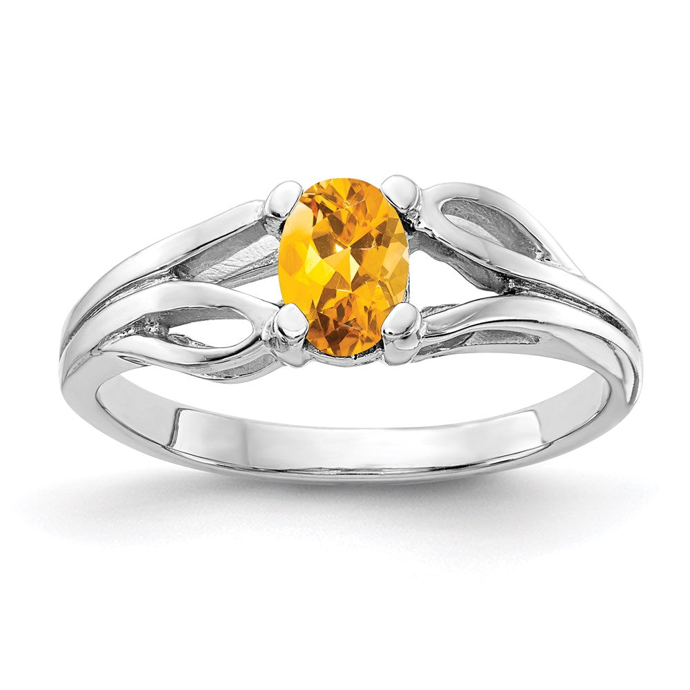 14k white gold 6x4mm oval citrine checker ring y2097cc