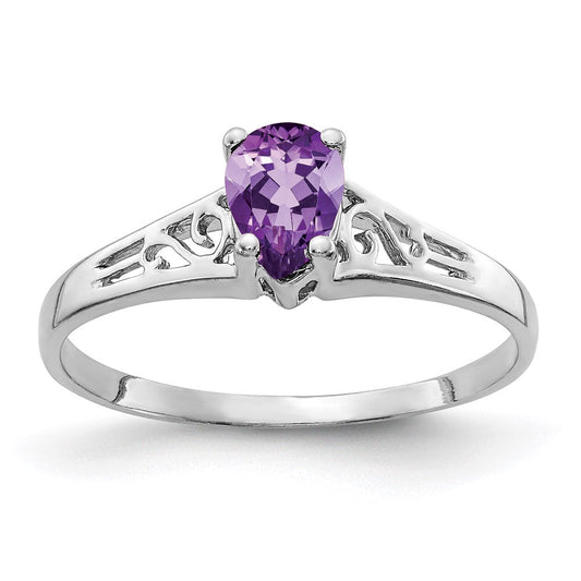14k white gold 6x4mm pear amethyst checker ring y2101ac