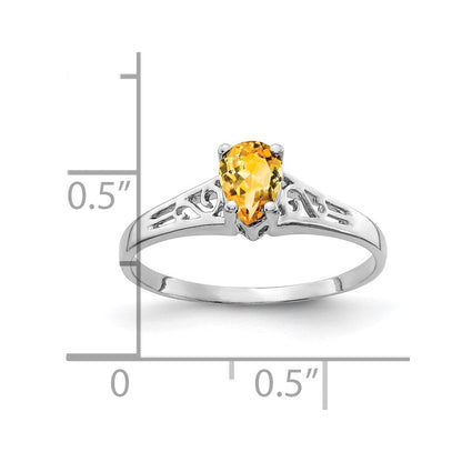 14k white gold 6x4mm pear citrine checker ring y2101cc