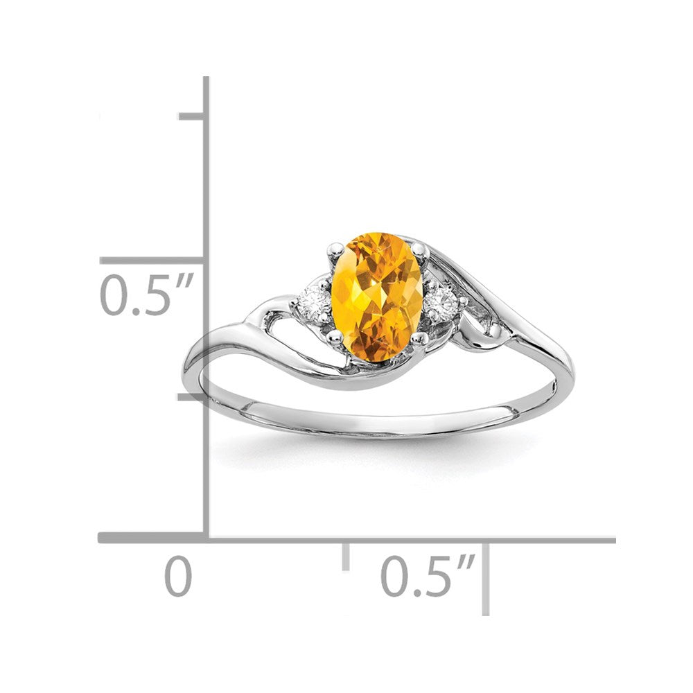 14k White Gold 6x4mm Oval Citrine Checker AA Real Diamond ring