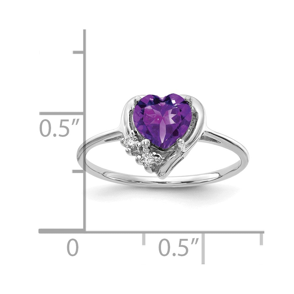 14k White Gold 6mm Heart Amethyst AAA Diamond ring