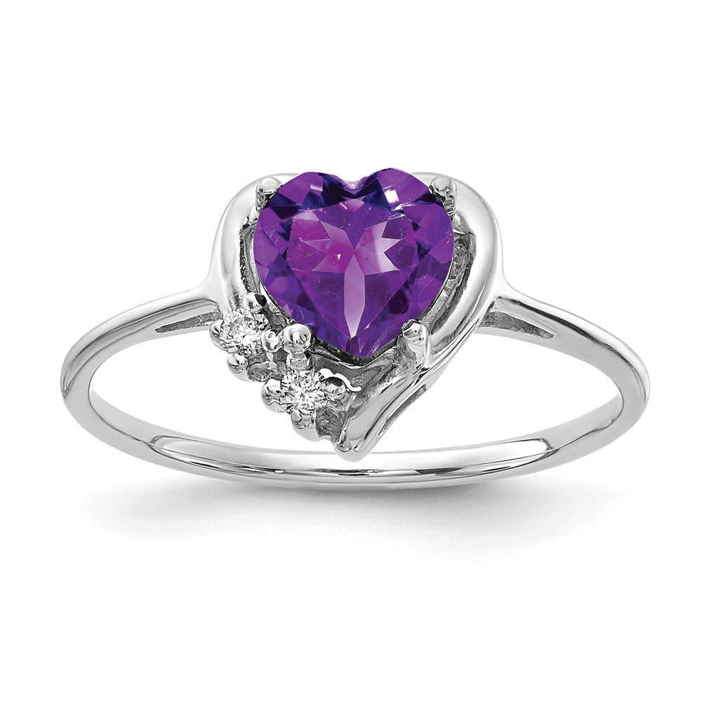 14k White Gold 6mm Heart Amethyst VS Diamond ring