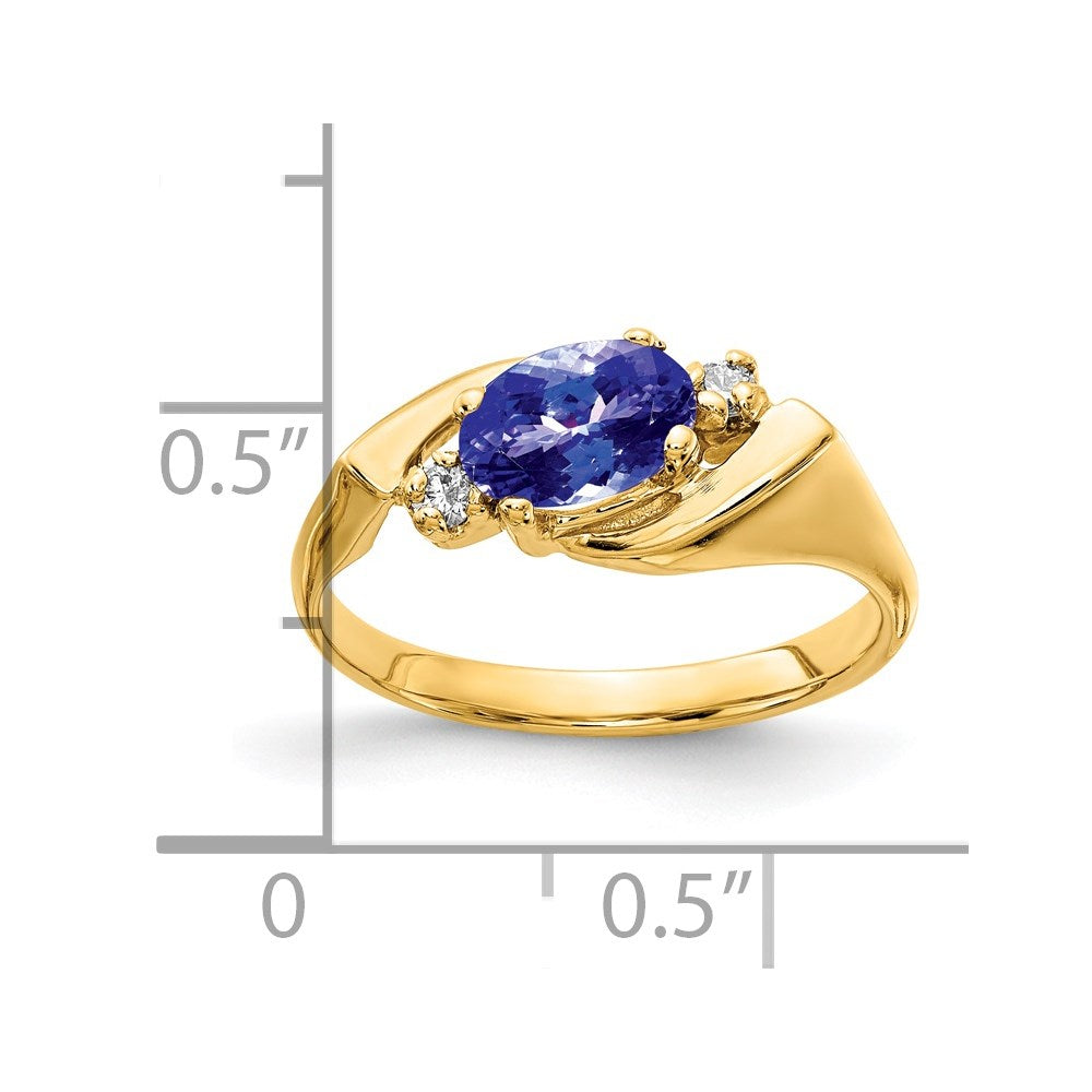 14k Yellow Gold 7x5mm Oval Tanzanite AA Diamond ring