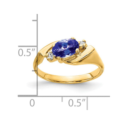14k Yellow Gold 7x5mm Oval Tanzanite AA Diamond ring