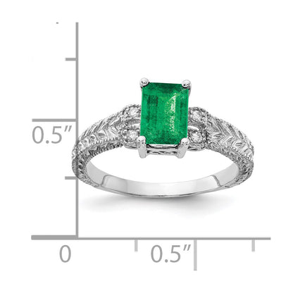 14k White Gold 7x5mm Emerald Cut Emerald AA Diamond ring