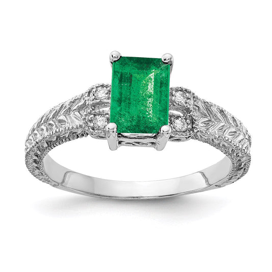 14k white gold 7x5mm emerald cut emerald a real diamond ring y2266e a