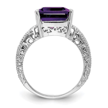 14k White Gold 12x10mm Emerald Cut Amethyst AAA Diamond ring