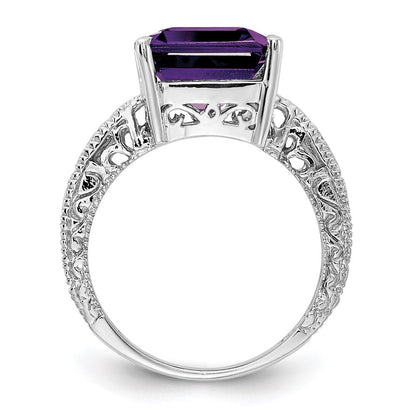 14k white gold 12x10mm emerald cut amethyst a real diamond ring y2270am a