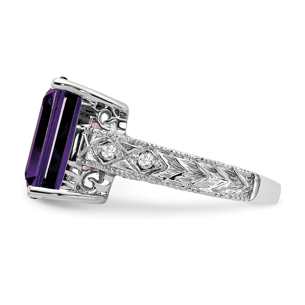 14k White Gold 12x10mm Emerald Cut Amethyst AAA Diamond ring