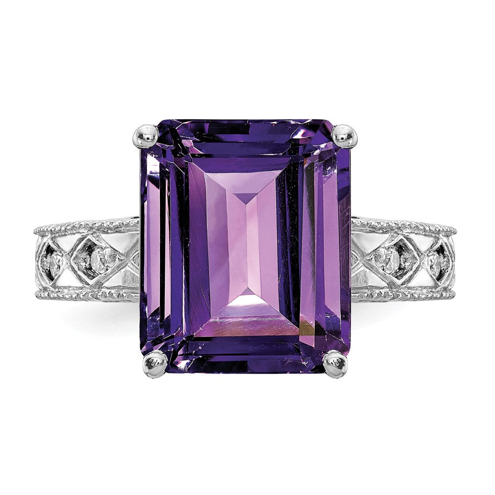 14k White Gold 12x10mm Emerald Cut Amethyst AAA Diamond ring