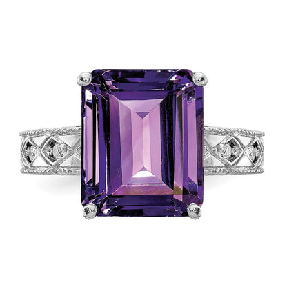 14k White Gold 12x10mm Emerald Cut Amethyst AAA Diamond ring