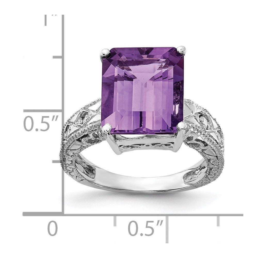 14k White Gold 12x10mm Emerald Cut Amethyst AAA Diamond ring