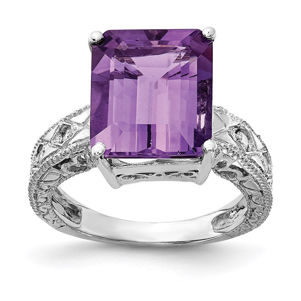 14k white gold 12x10mm emerald cut amethyst a real diamond ring y2270am a