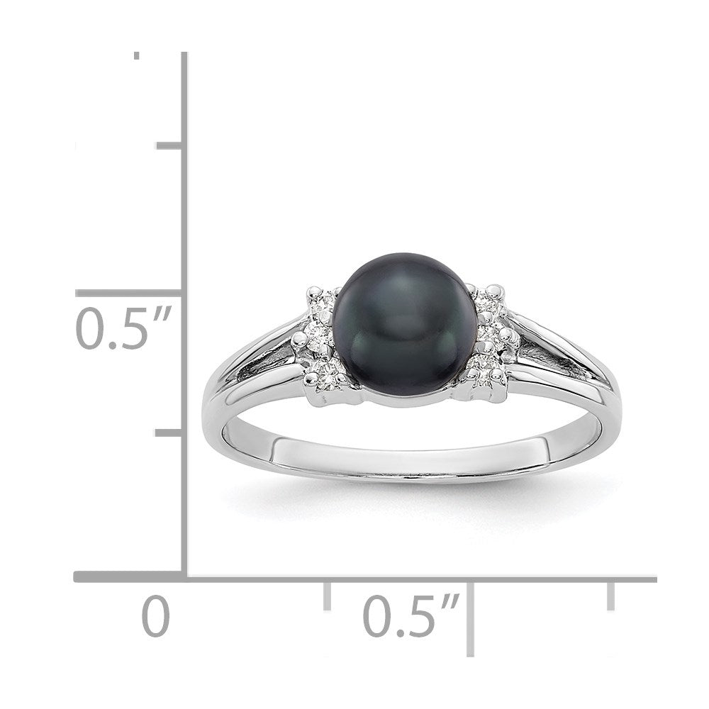 14k White Gold 6mm Black FW Cultured Pearl AA Diamond ring