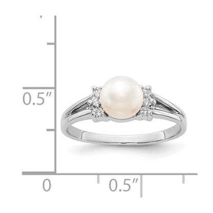 14k White Gold 6mm FW Cultured Pearl AA Diamond ring