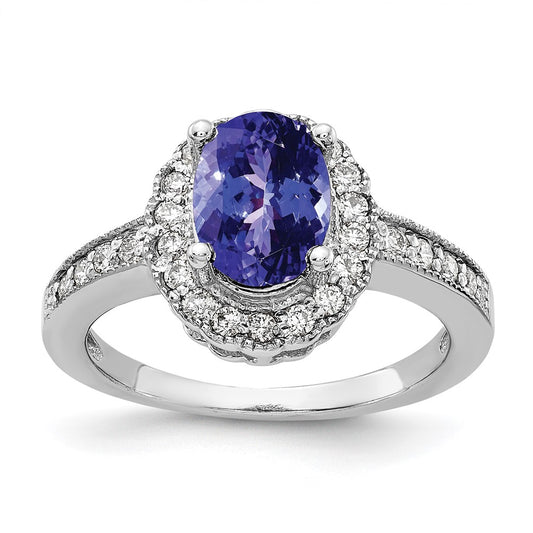 14k White Gold 8x6mm Oval Tanzanite A Diamond ring