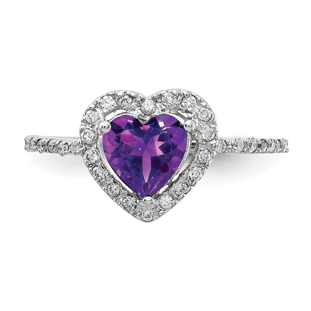 14k White Gold 6mm Heart Amethyst AAA Real Diamond ring