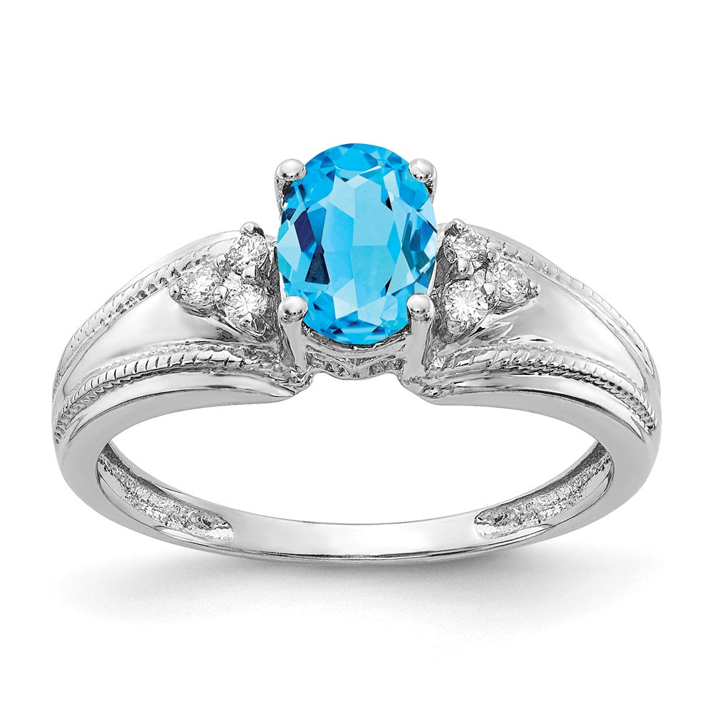 14k White Gold 7x5mm Oval Blue Topaz A Real Diamond ring