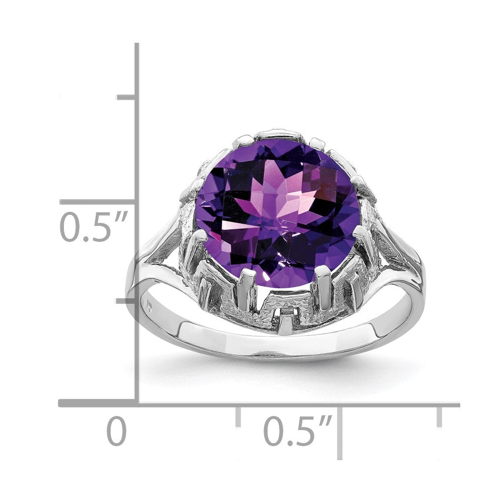 14k White Gold 10mm Amethyst Checker ring