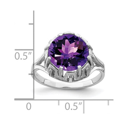 14k White Gold 10mm Amethyst Checker ring