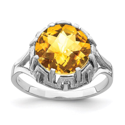 14k White Gold 10mm Citrine Checker ring