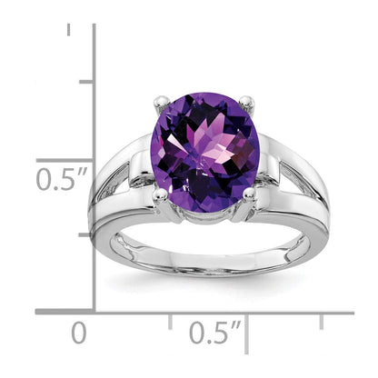 14k White Gold 11x9mm Oval Amethyst Checker ring