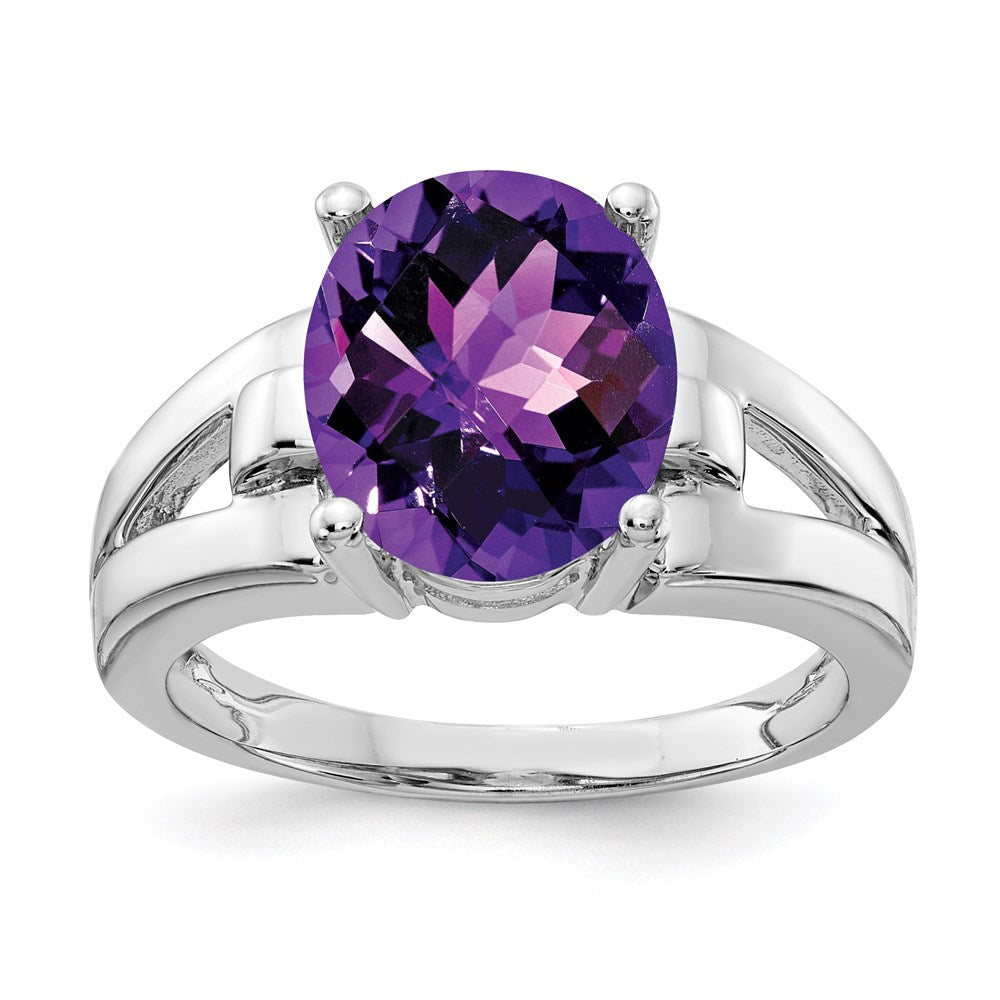 14k White Gold 11x9mm Oval Amethyst Checker ring