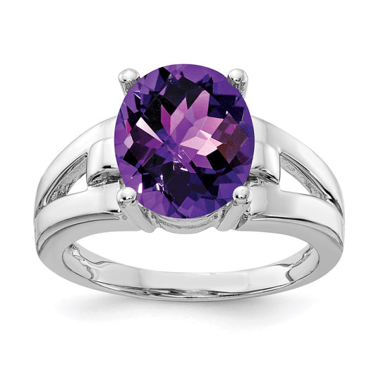 14k White Gold 11x9mm Oval Amethyst Checker ring