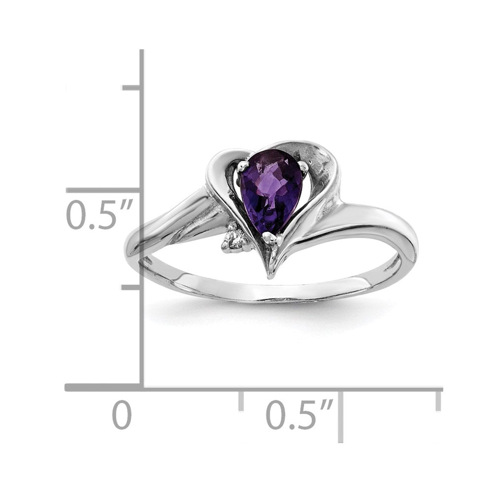 14k white gold 6x4mm pear amethyst checker a real diamond ring y4560ac a