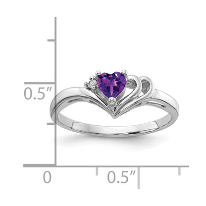 14k White Gold 4mm Heart Amethyst AA Diamond ring