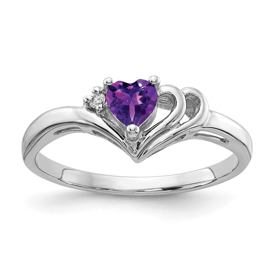 14k White Gold 4mm Heart Amethyst AA Diamond ring