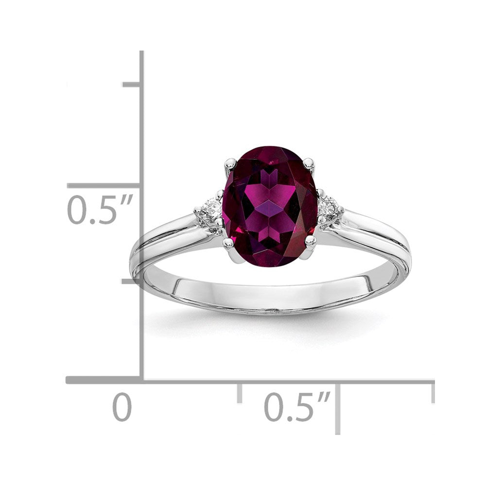 14k White Gold 8x6mm Oval Rhodolite Garnet AAA Diamond ring
