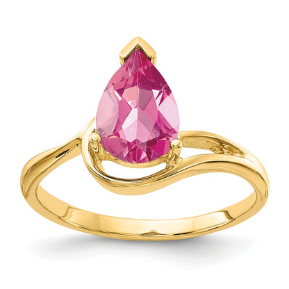 14k Yellow Gold Pear Shaped Pink Tourmaline Ring