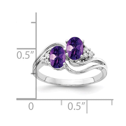 14k white gold 6x4mm oval amethyst checker aaa real diamond ring y4618ac aaa