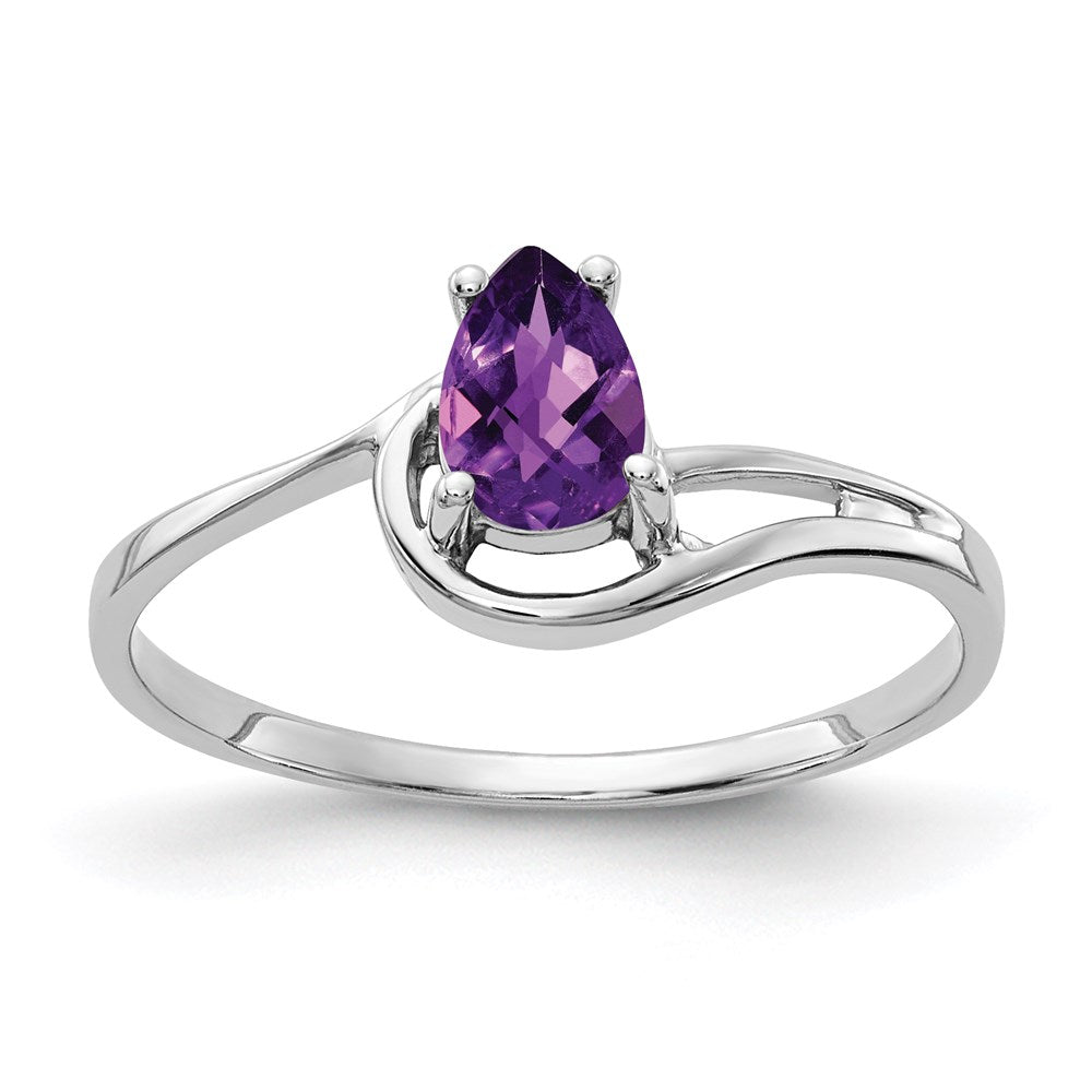 14k white gold 6x4mm pear amethyst checker ring y4627ac