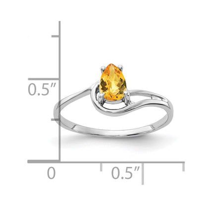 14k white gold 6x4mm pear citrine checker ring y4627cc