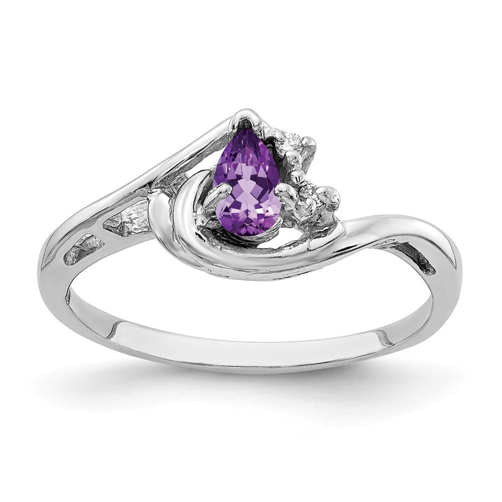 14k White Gold 5x3mm Pear Amethyst VS Diamond ring