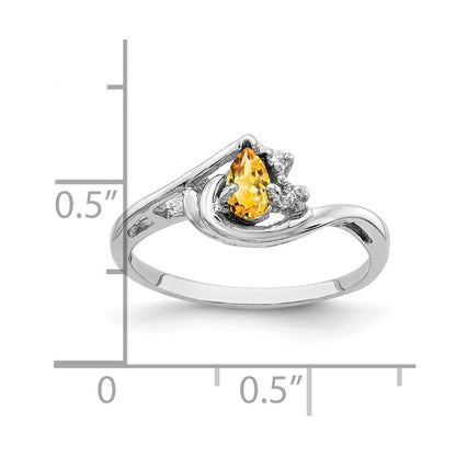 14k White Gold 5x3mm Pear Citrine A Real Diamond ring