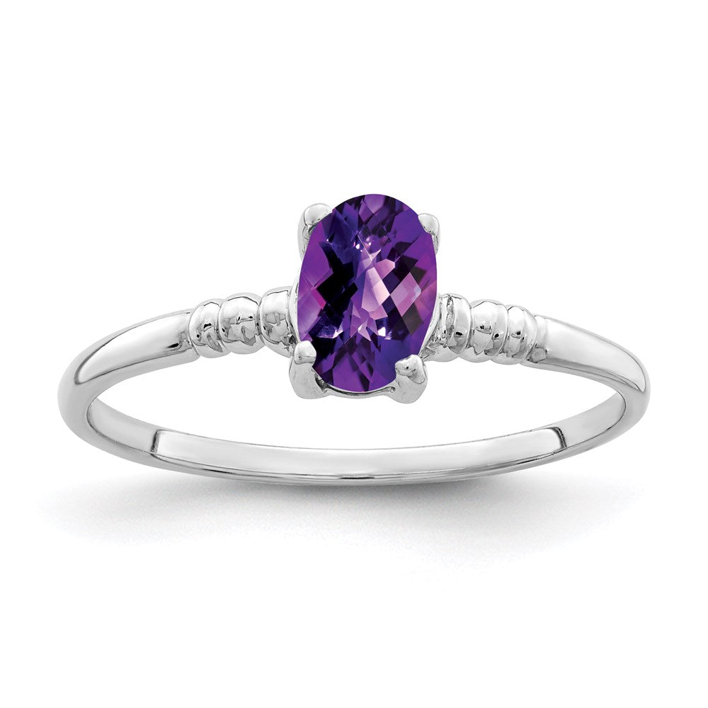 14k white gold 6x4mm oval amethyst checker ring y4667ac