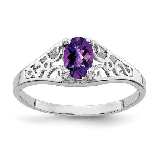 14k white gold 6x4mm oval amethyst checker ring y4676ac